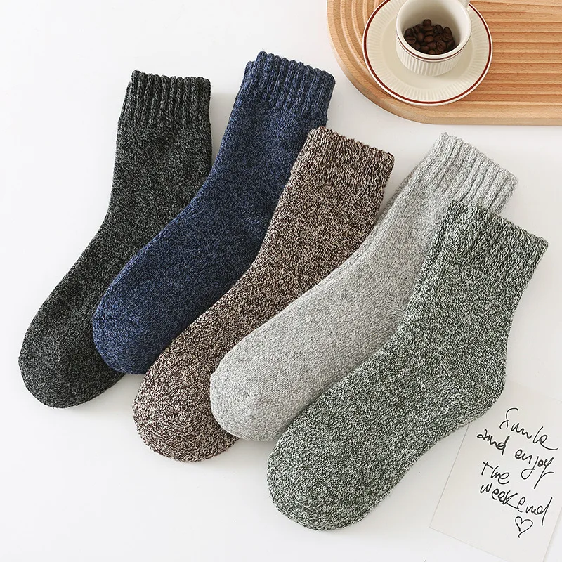 5 pares de inverno quente meias masculinas de lã meias femininas super mais grossas meias sólidas meias de lã merino contra neve fria meias felpudas