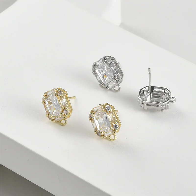 14k Gold Color Retention Square Sparkling Zircon Rectangular with Hanging Studs Handmade DIY Earrings Ear Jewelry Accessories.