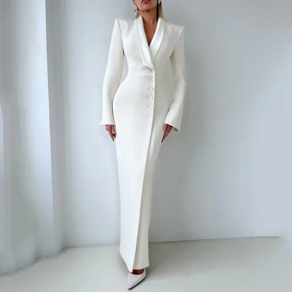Luxury White Women's Coat Single Breasted Shawl Lapel Modern Style Office Smart Female Long Blazer 1 Piece Evening Tuxedos