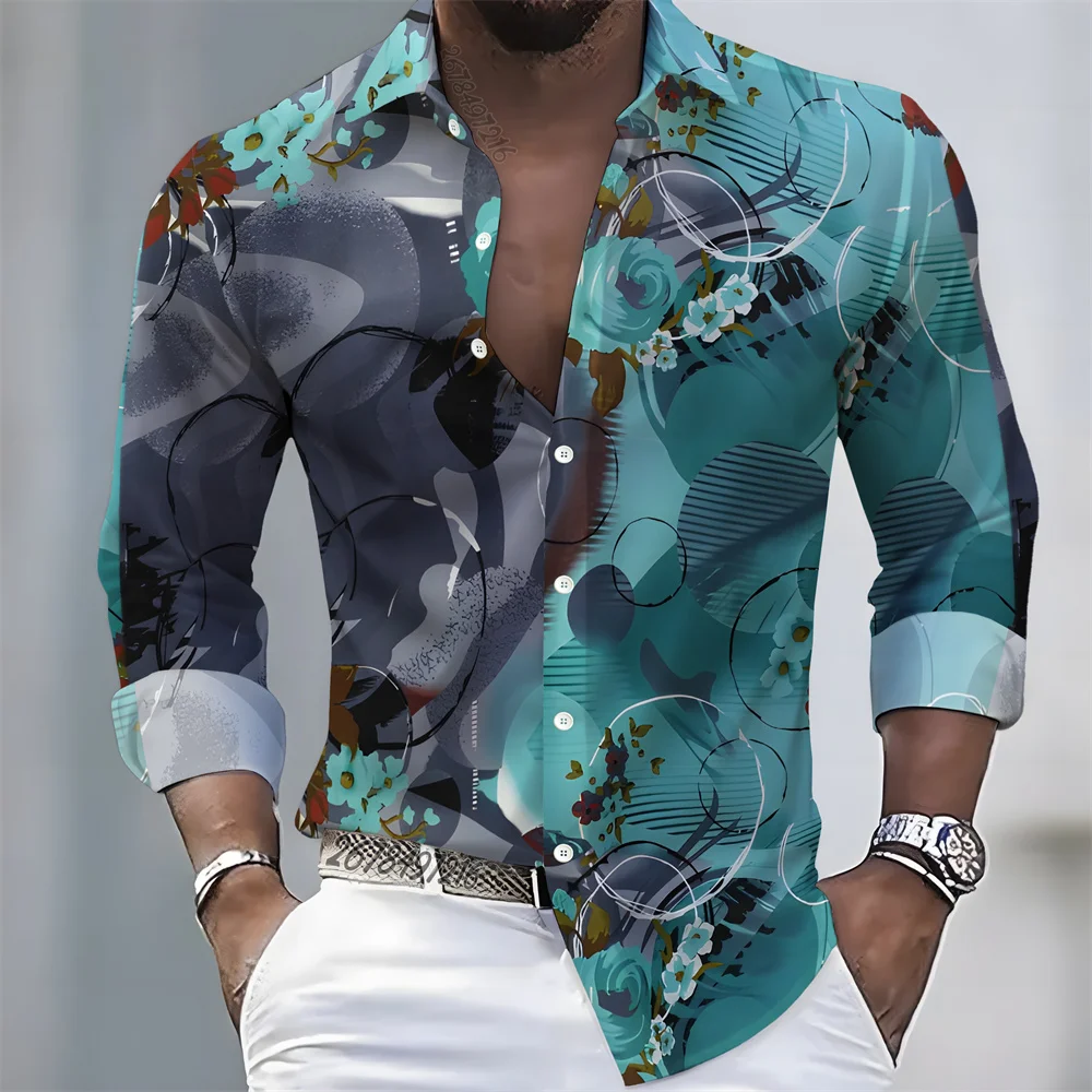 Men's light luxury style printed long-sleeved shirt, retro paisley design casual shirt, plus size loose fit versatile menswear view 4