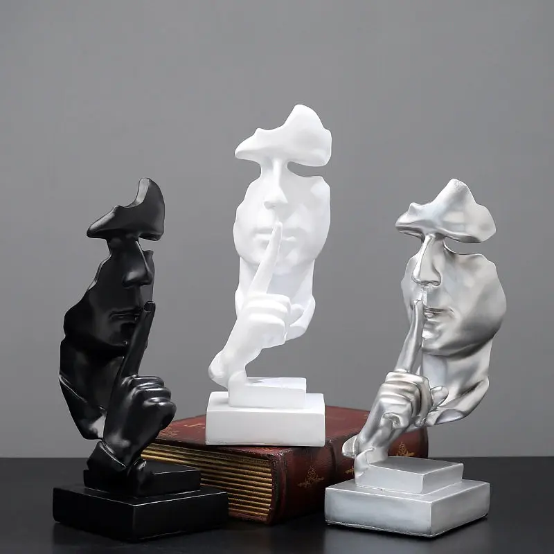 Creativity Mask Gesture Ornament Nordic Silence Sculptures Home Decor Office Desk Sculpture Office Living Room Decoration Gift