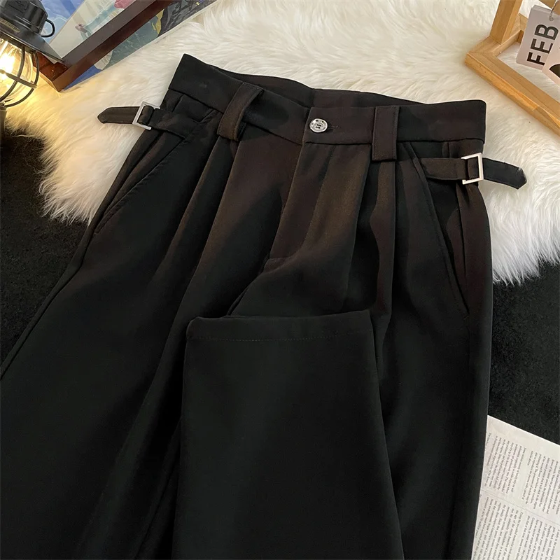 

Black Ice Silk Men's Summer Thin Straight Leg Casual Pants Loose Fit Long Trousers Trendy Low Waist Pure Color No Stretch
