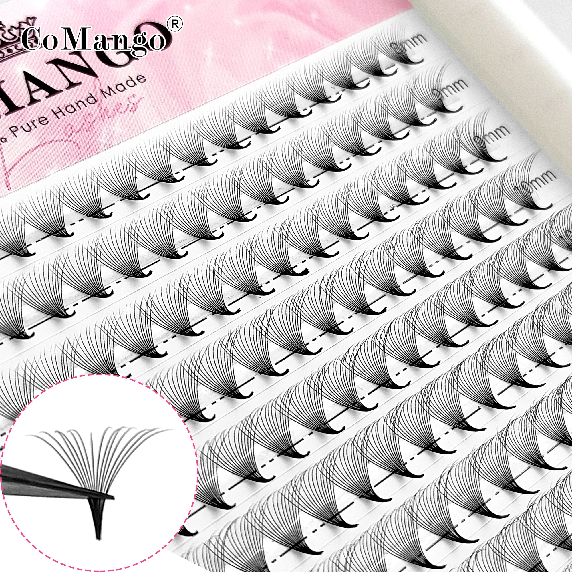 CoMango Sharp Narrow Stem Premade Fan Eyelash Extension 3D 6D 10D 12D 14D 16D Thin Pointy Base Russian Fans Ready Russian Volume