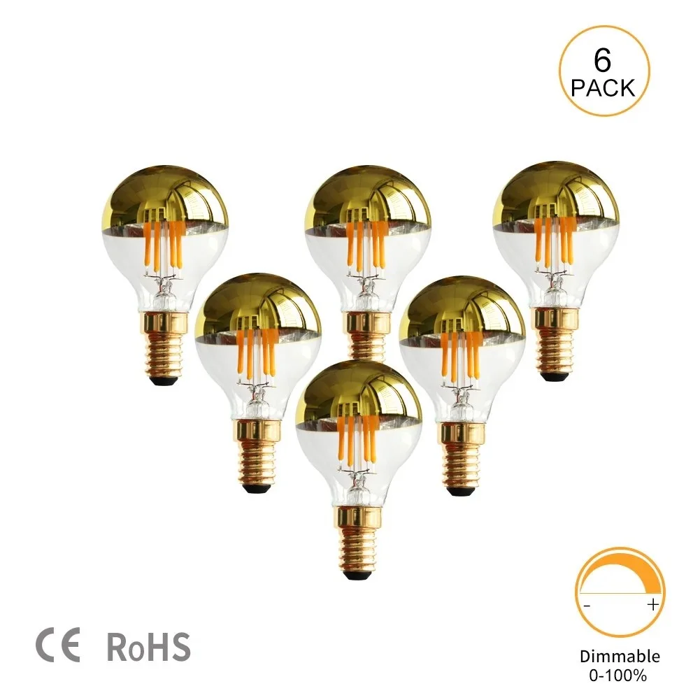 6PCS Golden LED filament light E14/E12 4W 110V 220V dimmer G45 bubble globe light bulb ed gold top mirror warm white light