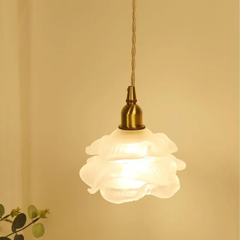 New Retro Light Luxury Rose Glass Chandelier Daily Lighting Living Room Bedroom Study Chandelier Restaurant Bar Lighting Hot