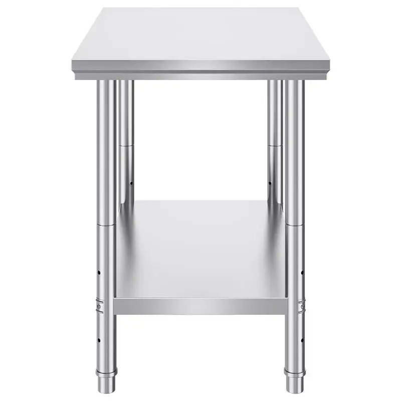 Table de travail de cuisine en acier inoxydable, 60x90x80 cm, plan de travail à deux niveaux, table de travail en acier inoxydable pour la préparation des aliments dans les cuisines, restaurants, hôtels, bureaux et hôpitaux