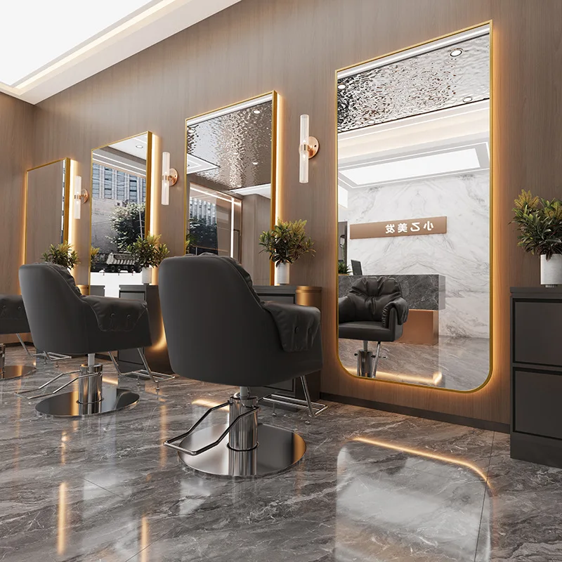 Barber shop mirror hair salon special mirror table perm and dyeing warm light single-sided high definition mirror hair