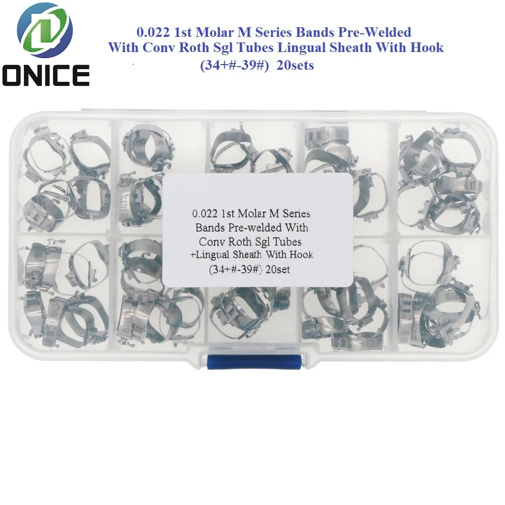 ONICE 1st Molar Orthodontic Molar Bands 34+ -39# With ROTH22 Conv Buccal Tubes Lingual Sheath Dental Moalr Bands  Pre-Welded