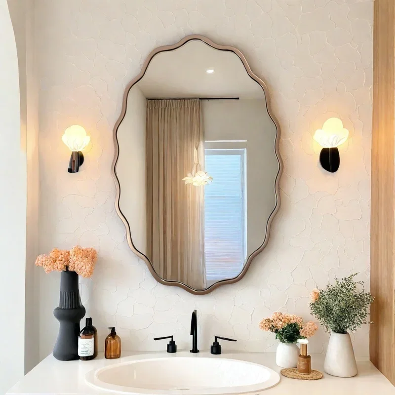 

yj7 French Style LED Bathroom Smart Mirror Irregular Shape Makeup Living Dining Room Wall-Mounted Decorative Mirror Frame