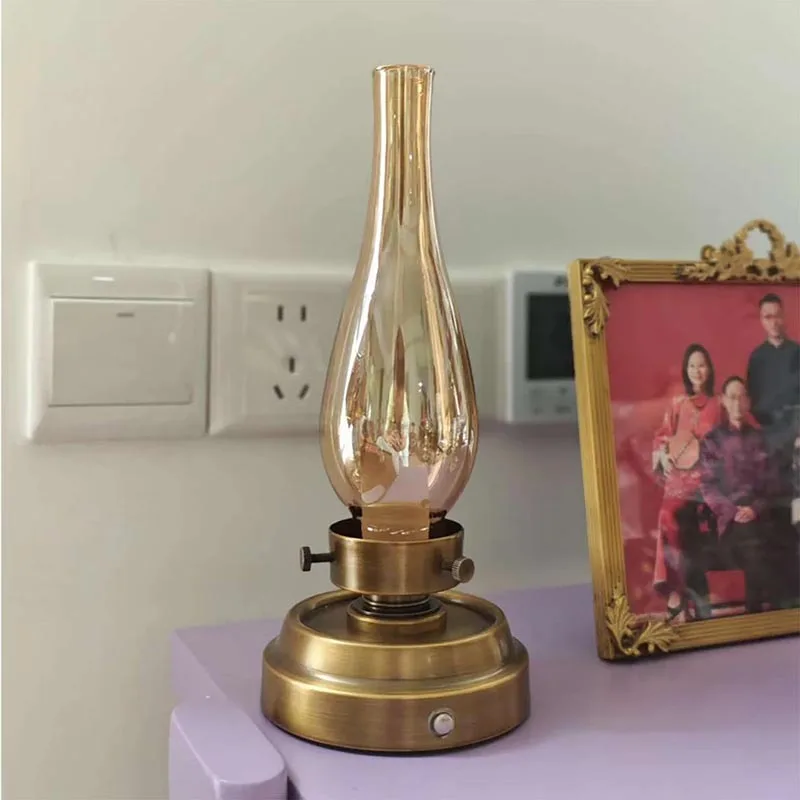 Vintage Brass Rechargeable Table Lamp Medieval Ambient Night Light For Bar Dining Bedroom Home Decor