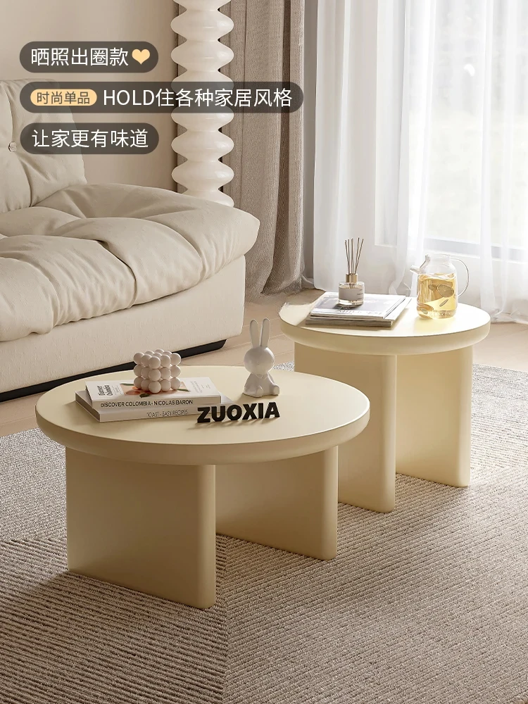 Cream Style Coffee Table Home Living Room Small Apartment Combination round Tea Table French Small round Table