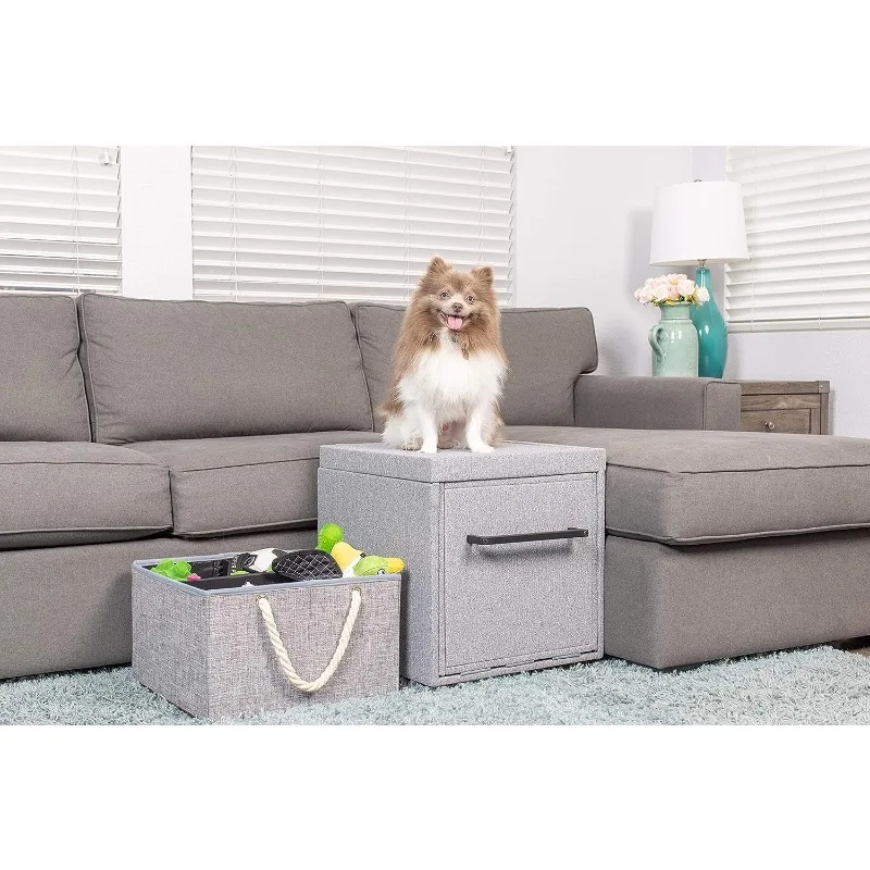 Foldaway Pet Stairs, Ottoman and Toy Basket & Storage, Great for Window Perch (18x18x18”) Perfect for Couch, Bed, or Window