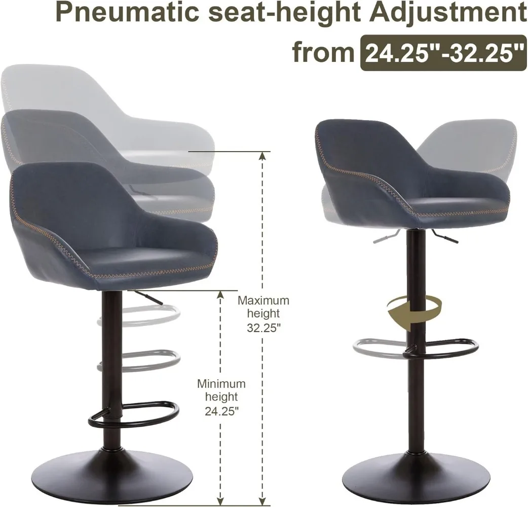 Glitzhome Barkrukken Uit Het Midden Van De Eeuw Van 2 Vintage Draaibare Lederen Verstelbare Barstoel Met Rugleuning En Voetensteun, Moderne Pub