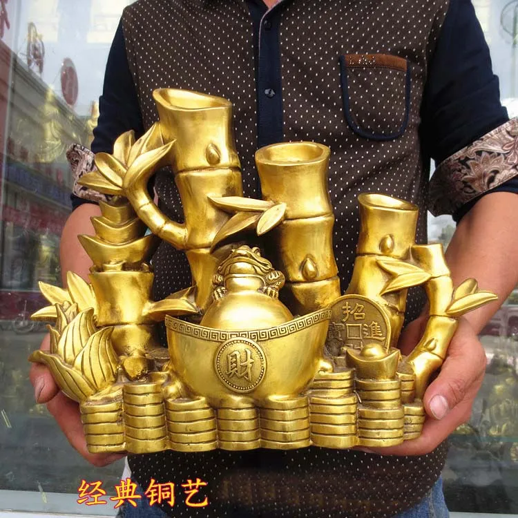 Good LUCK HOME office SHOP business efficacious Money Drawing GOOD LUCK Mascot # GOLD Yuanbao bamboo FENG SHUI Brass statue