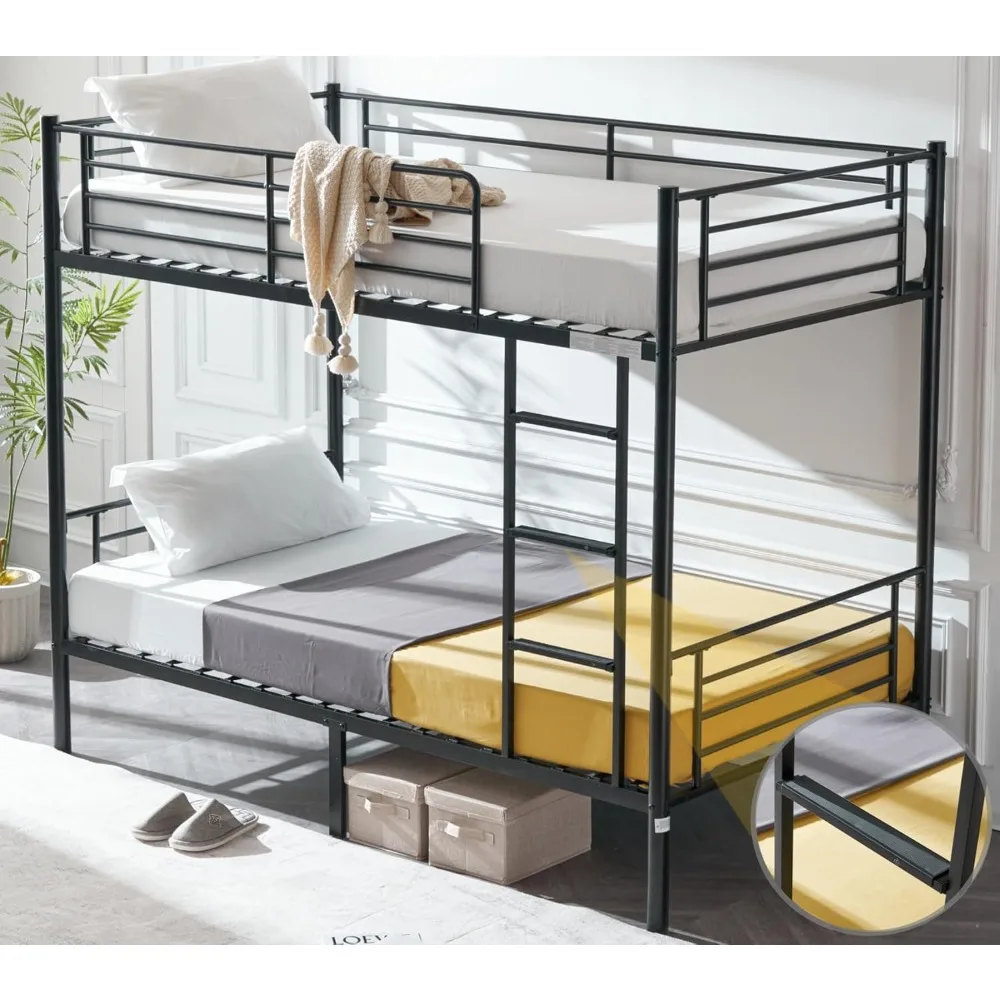 سرير VINGLI بطابقين مزدوج فوق التوأم للأطفال والمراهقين والكبار سرير بطابقين مع سلالم وأسطح معدنية شديدة التحمل، بدون صندوق زنبركي