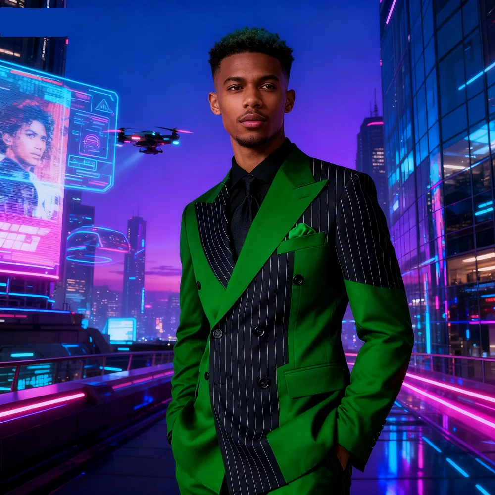 

Men's Slim Fit 2-Piece Tuxedo Set Wedding Groomsmen Smoking Suit with Peak Lapel Double Breasted Blazer And Pants for Dance Prom