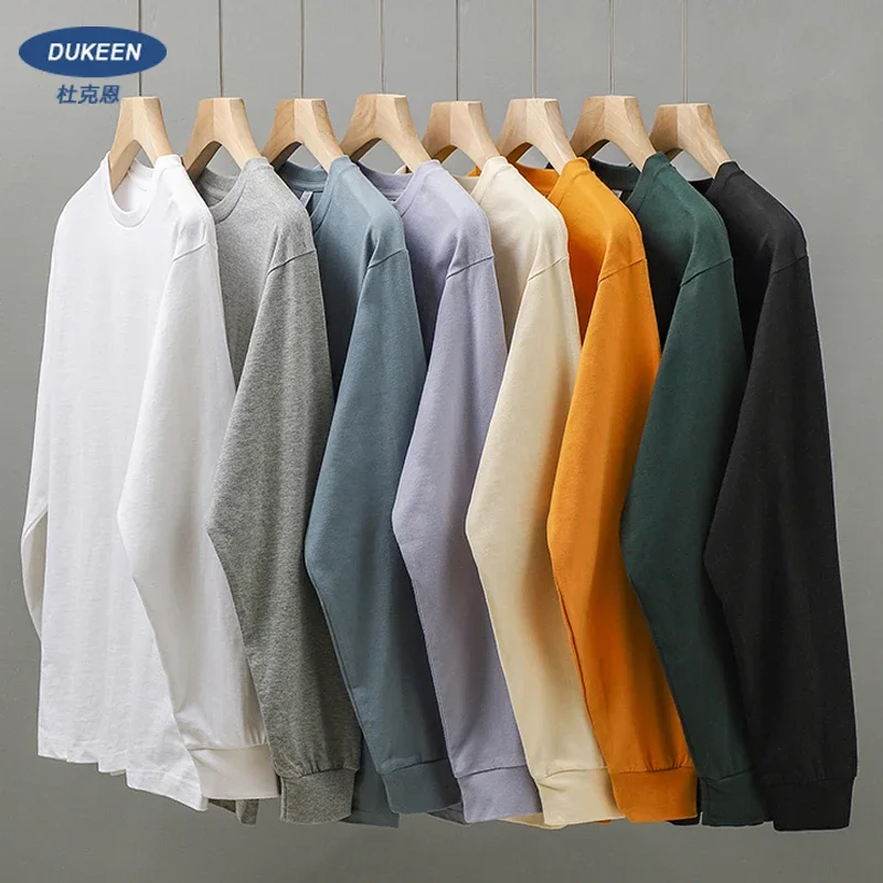 Dukeen 280g Heavyweight Long-Sleeved T-Shirt for Men 100% Cotton Shirts Oversized Solid Color Tops Plain Tees Men's Clothing