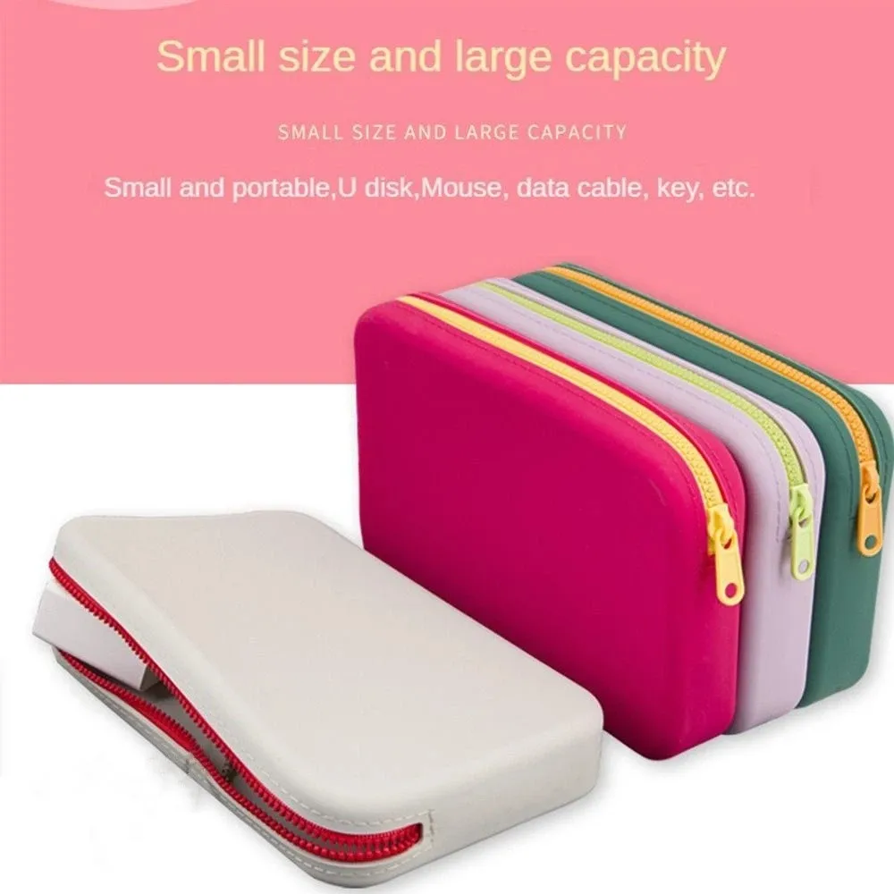 Cute Large Capacity Silicone Storage Bag Solid Color Contrasting Colors Coin Purse Square Cosmetic Bag Women