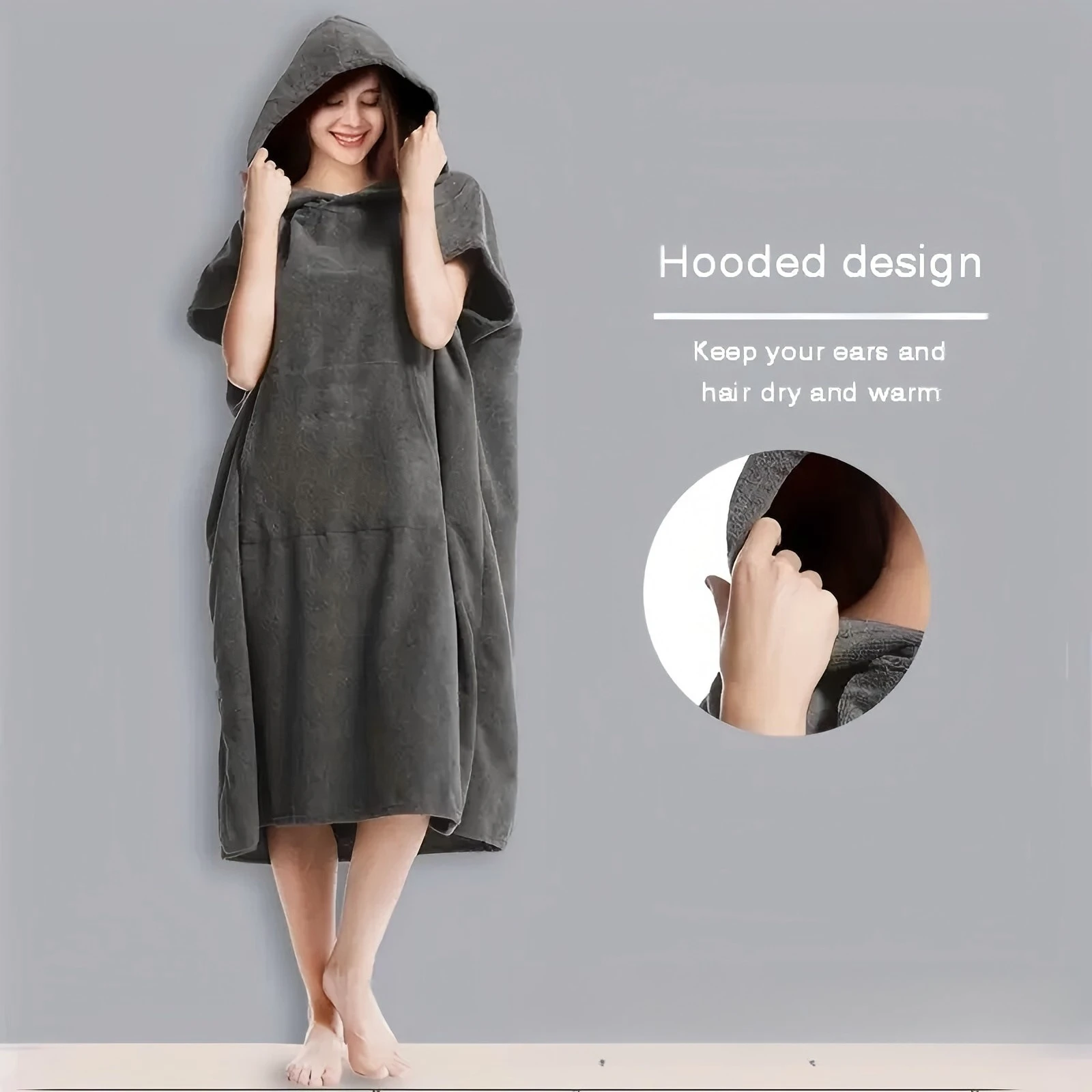 Microfiber Hooded Cloak Bath Towel - Quick-Drying, Suitable for Diving, Swimming, Beach, Surfing, and Changing Clothes