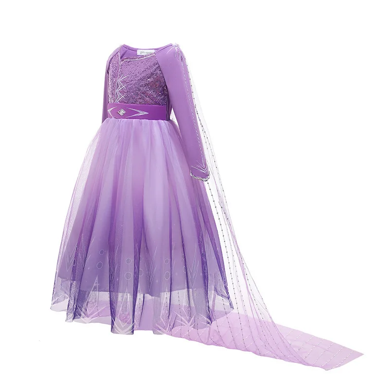   Frozen Elsa Disney Costume for Girl Birthday Party Purple Long Sleeve Carnival Clothing Kids Elsa Princess Clothes Outfits view 2