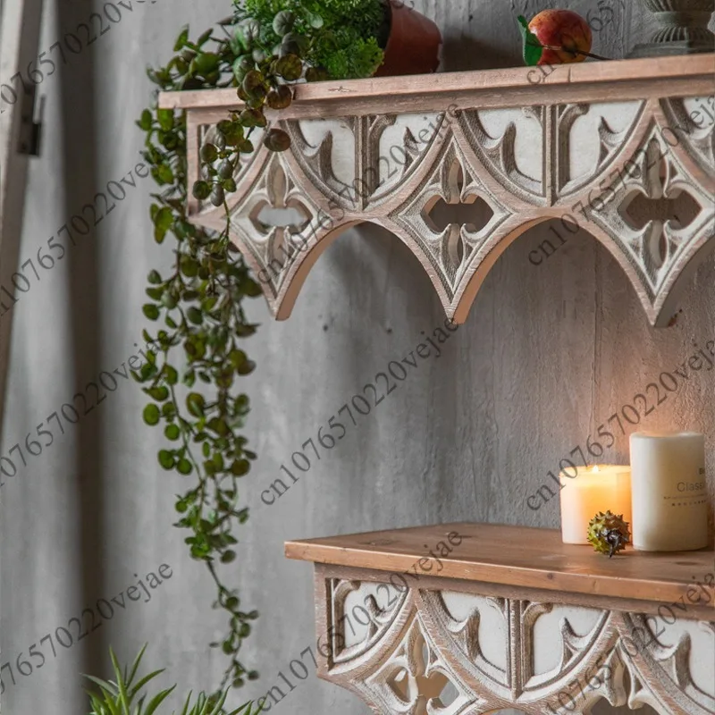 Retro American Country Old Carved Wall Wall Hanging Shelves Hotel Creative Decoration Characteristic Floating Shelves for Wall