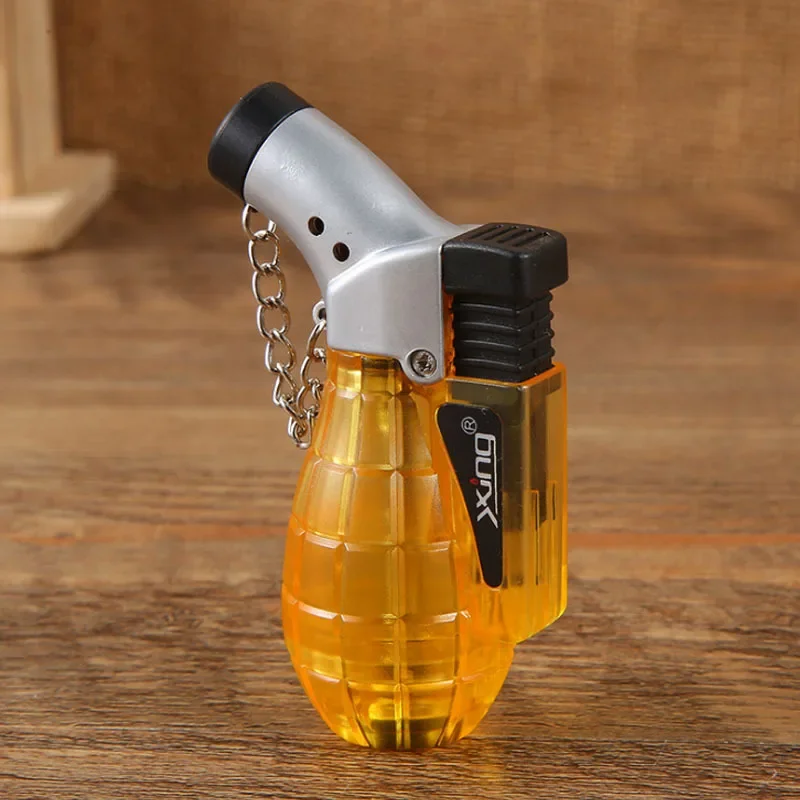Portable Mini Welding Torch Lighter, Refillable Gas Jet Flame Windproof Lighter Transparent Creativity Design Lighter with Chain