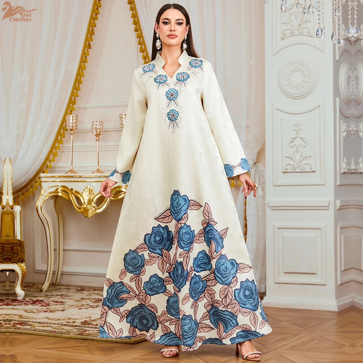 

Uni Muslim Luxury Woman Floral Print Evening Dress Elegant Moroccan Caftan Long Stylish Abaya 2026