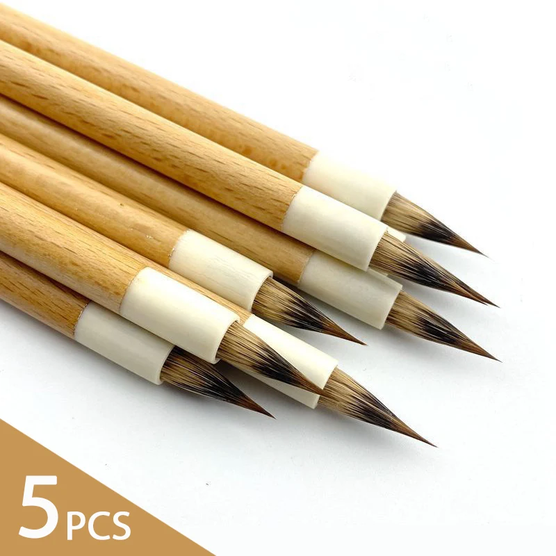 5 Pcs High Quality Wood Calligraphic Brush Weasel Rabbit Mix Hair Writing Brush Sharp Soft Wolf Xiaokai Regular Script China Pen