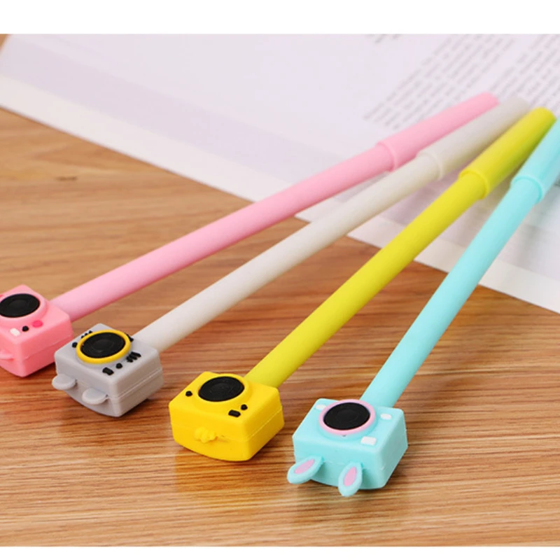 

20/60 Pcs Cute Cartoon Camera Neutral Pens Creative Student Lovely Fountain Pen Black Ink Office Signature Cute Stationary