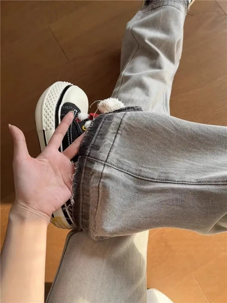 

American Retro Torn e ey Low Waist Flared Jeans Women's Slimming Long Pants Summer New Sle Denim Skinnies