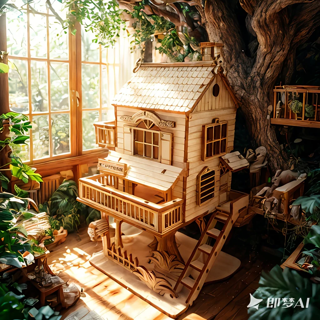 3D Stereo Puzzle Tree House DIY Hand-Assembled Model Assembly Model Wooden Holiday Birthday Gift Creative Toy