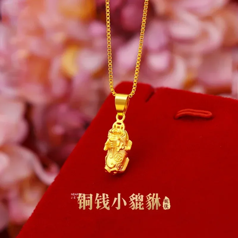 9999 Real Gold 24K Gold Edition Money Small Pixiu Necklace 24k Gold Ancient Method Small Pixiu Pendant Necklace