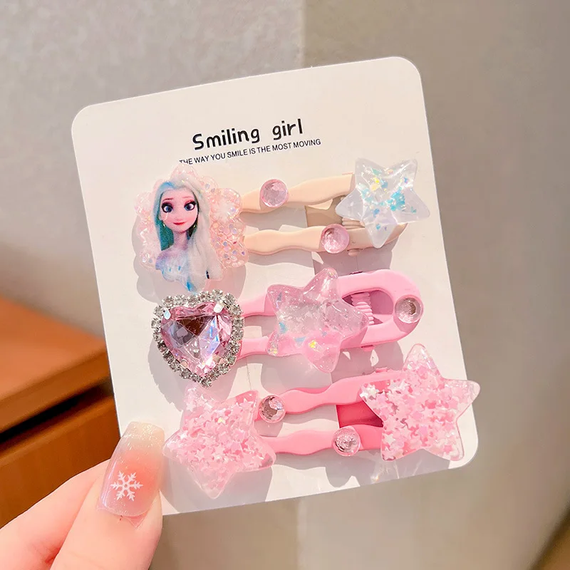 3 uds/1 Juego de nueva moda de dibujos animados para niña, horquilla para el pelo de Elsa, accesorios para el cabello con flequillo para niñas, regalos de cumpleaños para niños