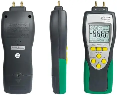 

Digital Manometer ±241.3kPa 35PSI with Backlit LCD, 11 Unit Conversion, Data Logging for HVAC & Automotive