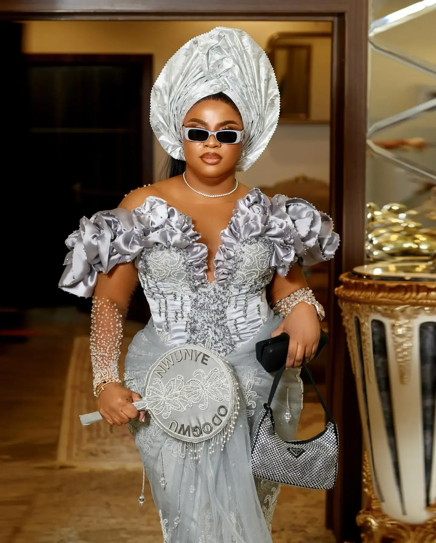 Plus Size African Grey Ruffled Lace Prom Dress Aso Ebi Formal Occasion Gowns Modest Nigerian Traditional Wedding Party Dresses