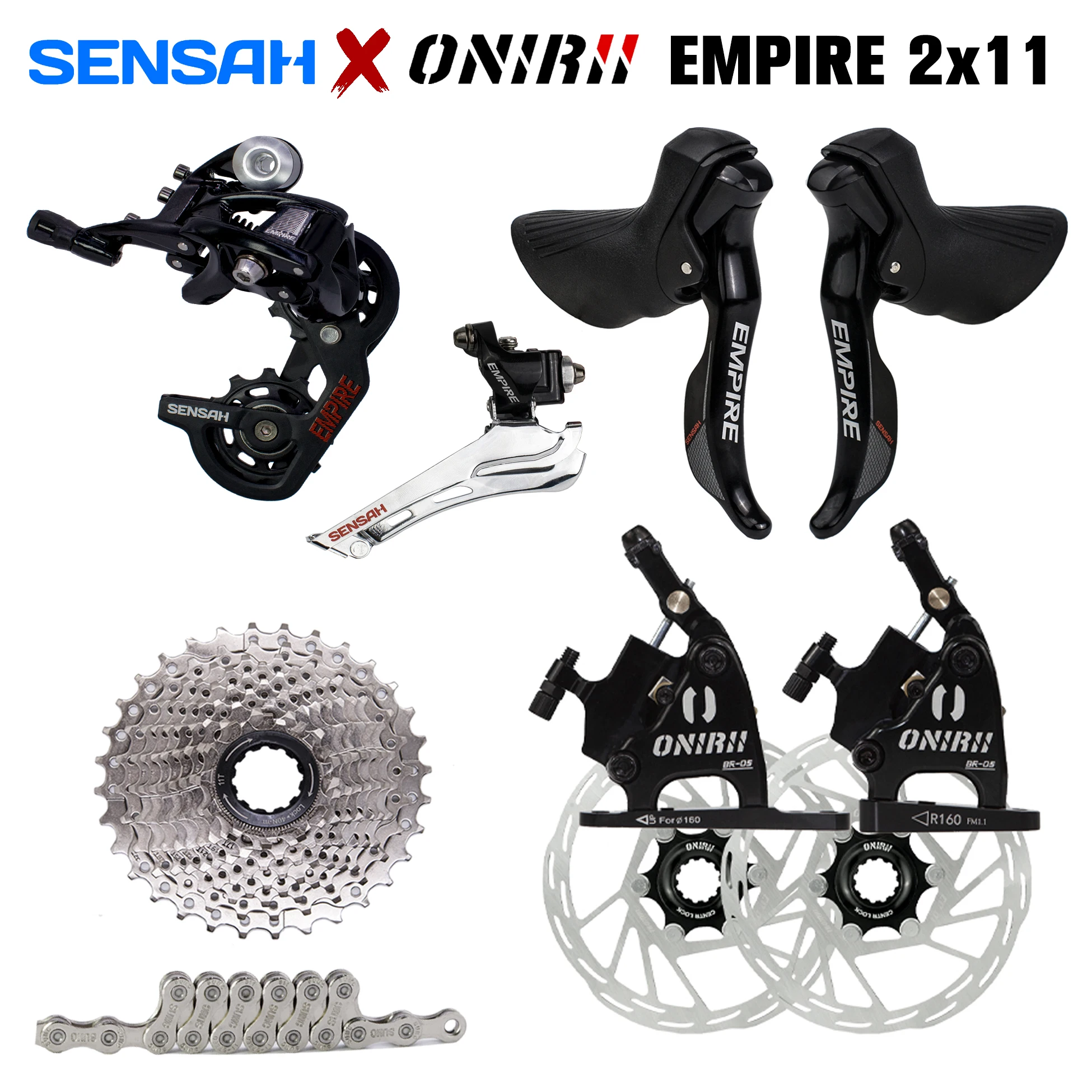 SENSAH-EMPIRE Bicycle Speed Groupset, 22S Road Bike Shifter, Rear Derailleurs, Cassette, Disc Brakes, UT 105 R7000, New