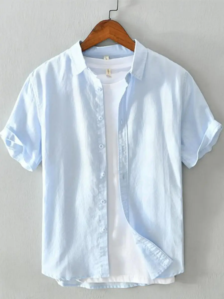 

Свободная посадка Basic ort Sve Cotton Linen irt Мужская японская летняя молодежная художественная льняная блузка Spring Tour Pure Color