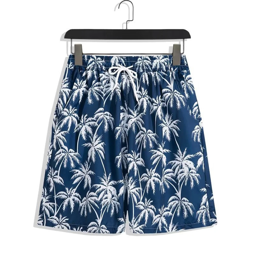 For Beach Activities Drawstring Swimwear Elastic Five Point Pant Beach Vacation Polyester Fabric Print Pattern