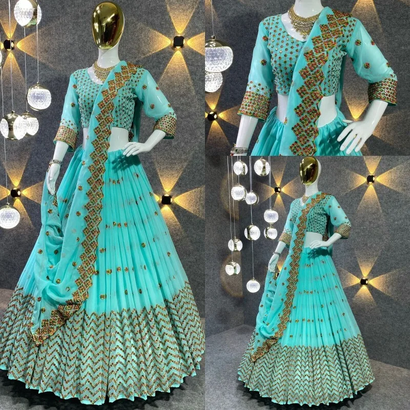 

Lake Blue Lehenga CholI Bollywood Wedding Party in India Pakistani Wear Readymade