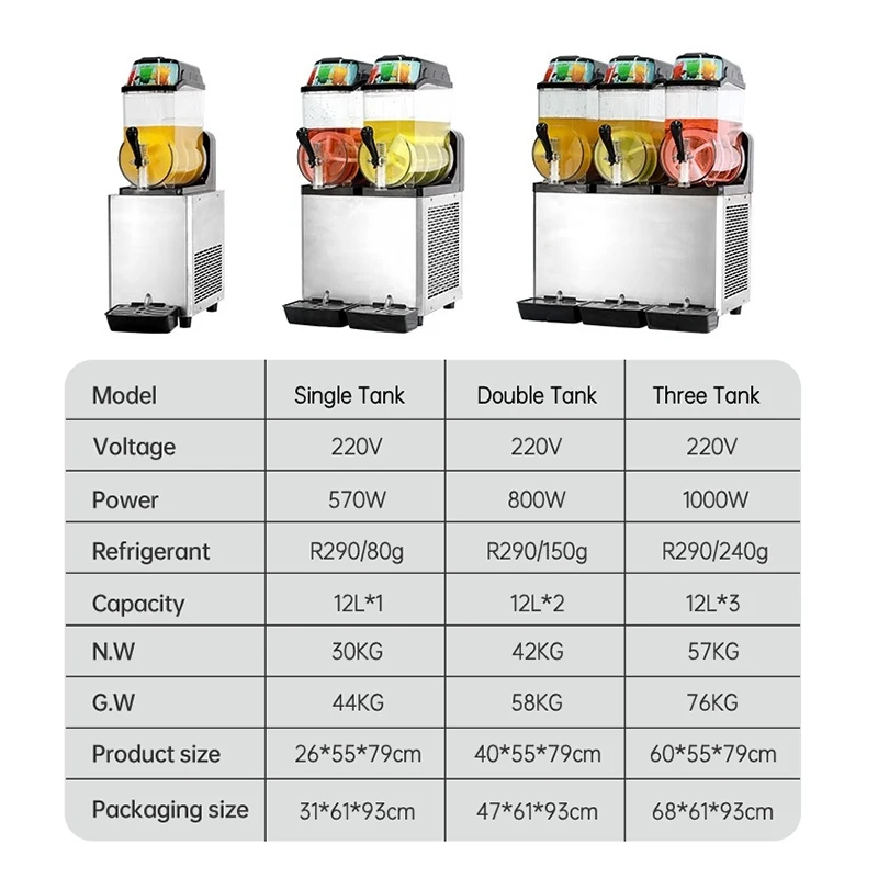 Moseener Commercial SPACES 3 Bowls Commercial Slushy Machine Slushie Machine 12L X 3 Tank Stainless Steel Snow Machine