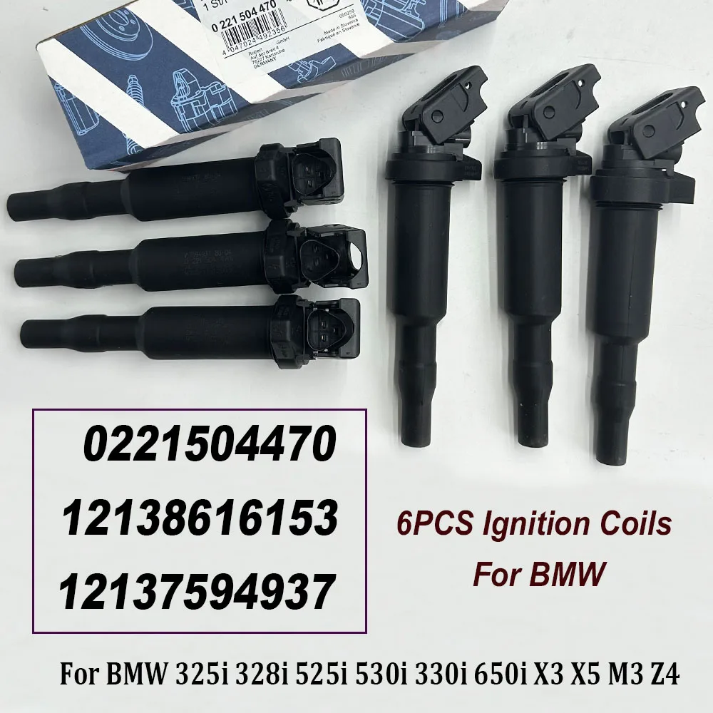 

NEW 6PCS Ignition Coils 0221504470 12138616153 12137594937 221504470 For B-MW 325i 328i 525i 530i 330i 650i X3 X5 M3 Z4