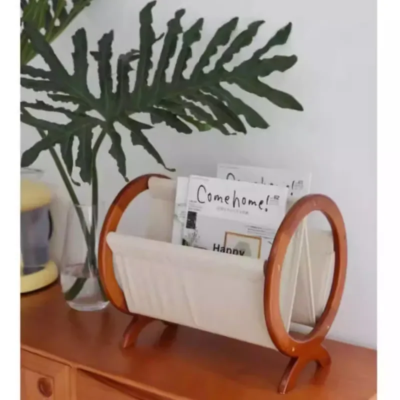 Nordic Solid Wood Magazine Rack Desktop Storage Box Retro Book Newspaper Holder Living Room Coffee Table Decor Shelf Photo