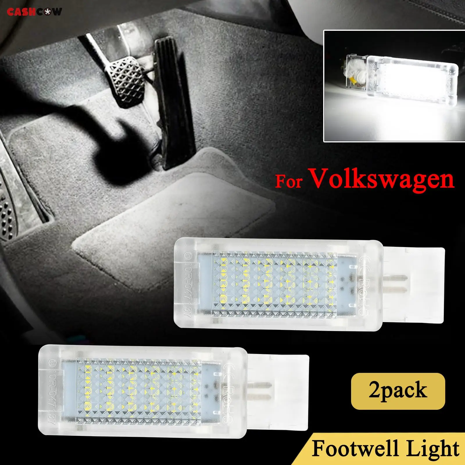 2pc No Error LED Footwell Light for VW Golf 5/6 Jetta Passat Scirocco Tourage Sharan Tiguan Passat Caddy Skoda Superb Polo White