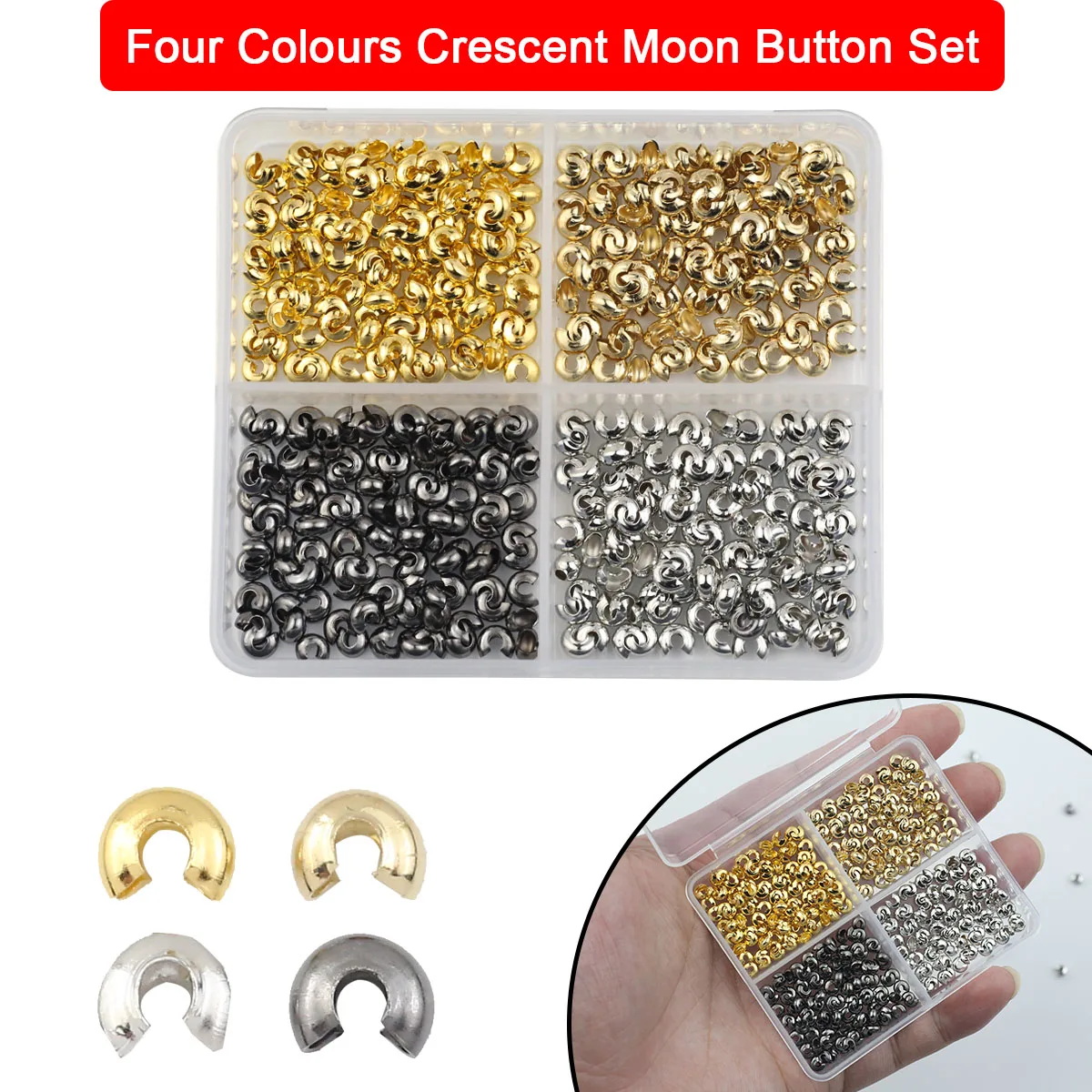 400 unids/lote de botones de luna creciente de Metal de cuatro colores, conjunto suelto para fabricación de joyería DIY, dijes, colgantes, pulseras de cadena, accesorios