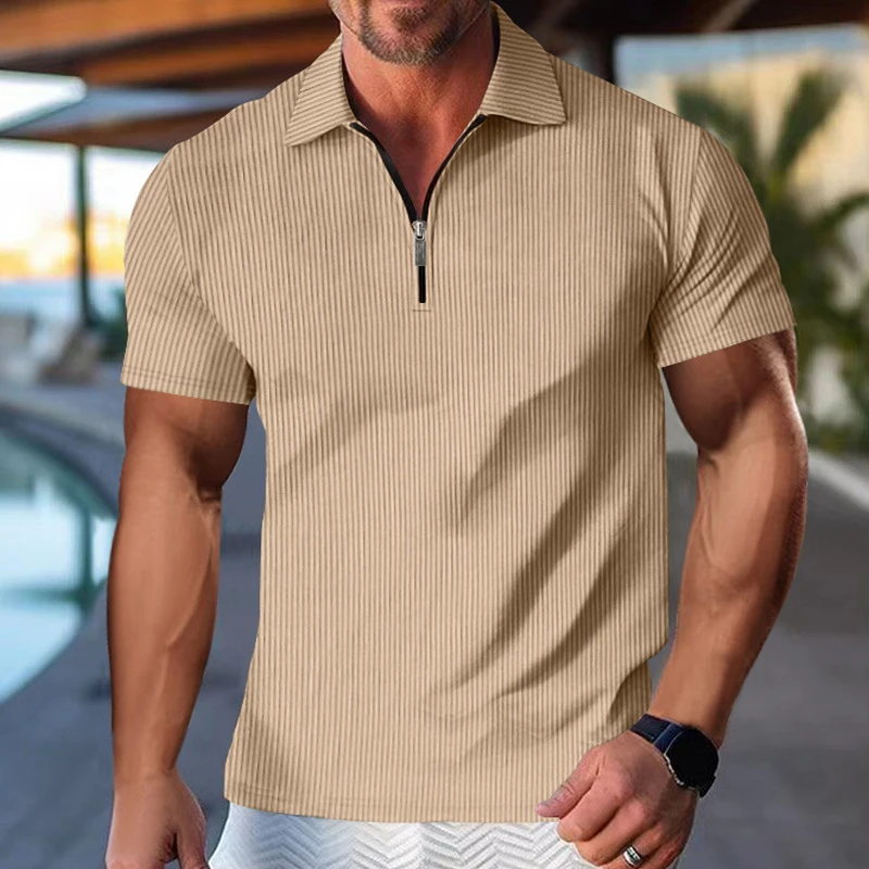 

Men's Casual Polo Shirt Fashion Solid Color Zipper Lapel Short Sleeve T-shirt Business Leisure Sports Pullover Daily Street Wear