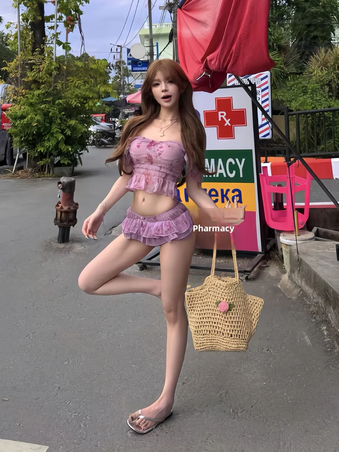 

Talented Women's Beach Vacation Slimming Print Pleated Top Ultra Short Shorts Two Piece Set Summer Fashion Casual Wear