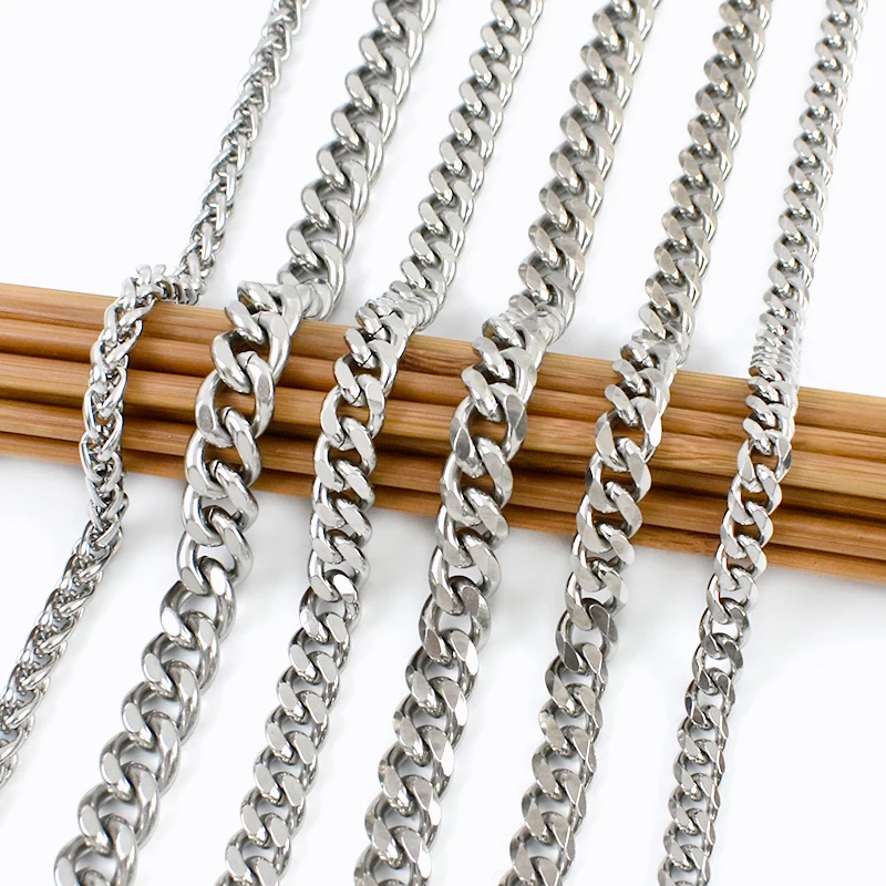 

50/100cm 3-12mm Stainless Steel Metal Chain for Bag Sewing Pants Decor Chains Men Women Clothes Buckle DIY Jewelry Accessories