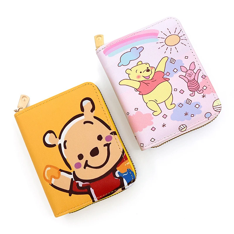 Disney Pooh Bear Wallet for Women Cartoon Winnie the Pooh Unisex Leather Short Wallet Cute Small Purse Bank Card Bag Girls Gift