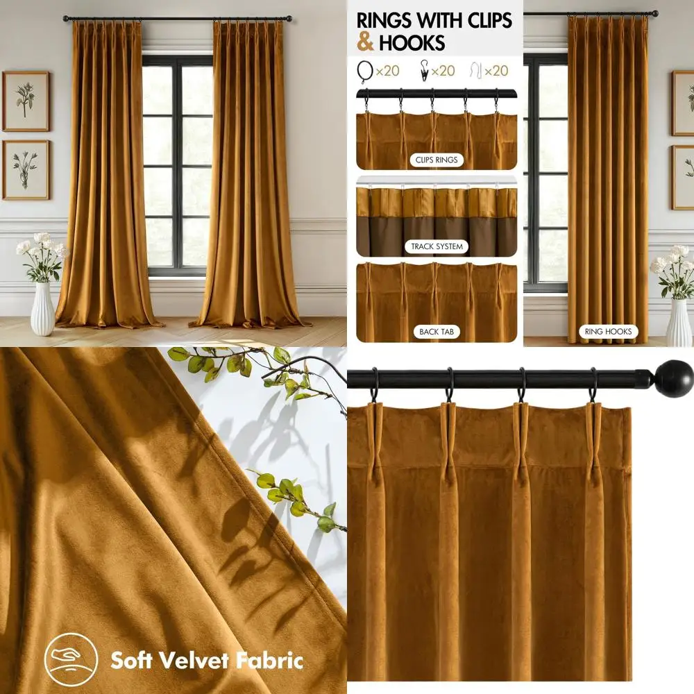 

Luxury Gold Brown Pleated Thermal Insulated Blackout Curtains, 108 Long, Set of 2 for Living Room & Bedroom