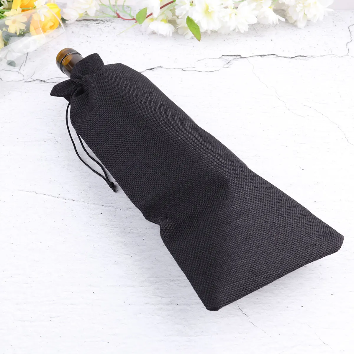 

6pcs Bottle Bag Linen Solid Color Gift Pounches Drawstring Burlap Eco Friendly Reusable Breathable Holiday Party
